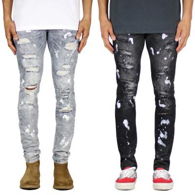 China Viable High Quality Men Fashion Paint Stitch Denim Breeches Ripped Jeans for sale