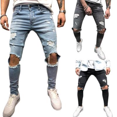 China Sustainable Factory Custom Denim Fabrics Pants Ripped Jeans Men for sale