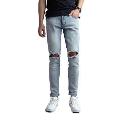 China Viable Guangxi Manufacturing Custom Mens Ripped Damage Destroyed Pant Jeans Stretch Skinny Jeans With Hole Stock Lot For Men for sale