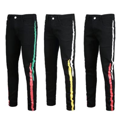 China Sustainable Mens Stretch Denim Pants Printed Side Stripe Jeans for sale