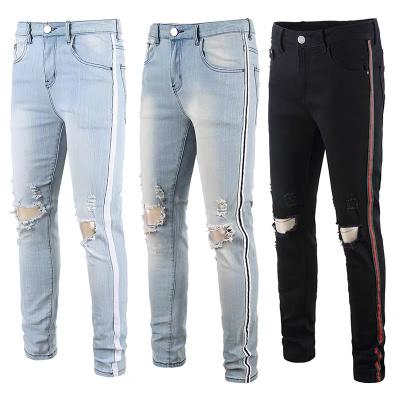 China Custom Viable Logo Men Denim Pants Side Stripe Jeans for sale