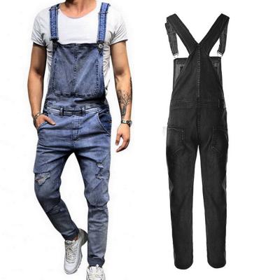 China Viable Mens Overalls Ripped Suspender Pants Denim Bib Overalls Jeans for sale