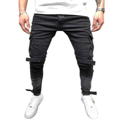 China Viable Mens Cargo Denim Pants Jogger Pockets Black Jeans for sale