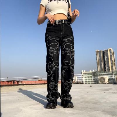 China Designer Viable Stylish Fringe High Waist Jeans For Women Gray Tie Dye Straight Leg Jeans for sale