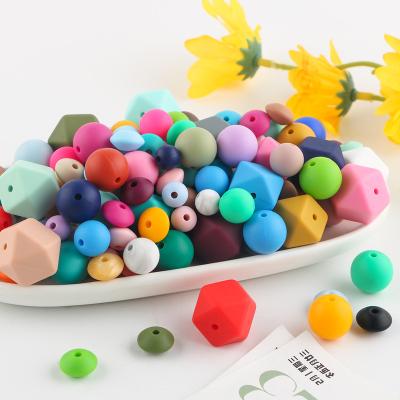 China Baby Teether Chew Jewelry Food Grade Polygon Colorful Round Silicone Beads Crafts Making Toy For DIY Necklace Bracelet Earrings Key Chain for sale