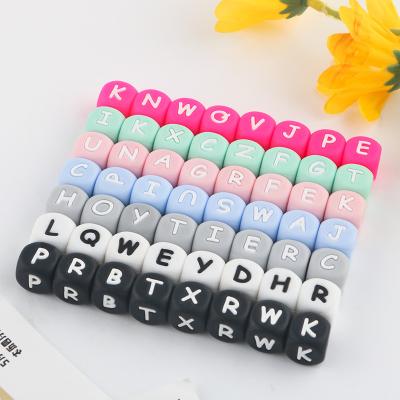 China 12mm Chewing Bead Baby Soft Silicone In Place Cube Shape Colorful Alphabet Letter Teething Beads For Pen Keychain Necklace Jewelry Making for sale