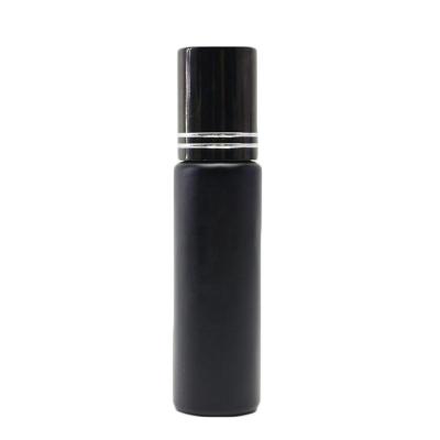 China 10ml Cosmetic Stainless Steel Ball Refillable Roll On Bottle Matte Frosted Black Glass Roll On Perfume Bottle Roller-18S for sale