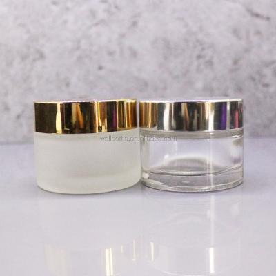 China Skin Care Gel Cream Mason Glass Jar 30ml 50ml With Gold Aluminum Cap For Milk Cream Face Cream RJ-35T for sale