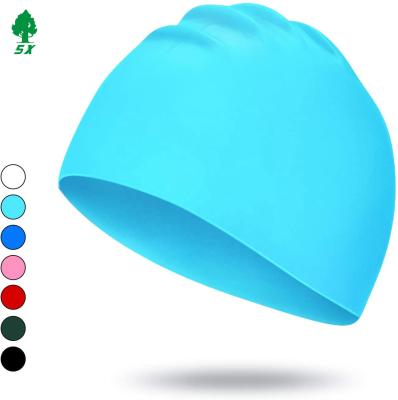 China New Design Eco-friendly Durable Full Waterproof Silicone Printing Adult Swim Caps for sale