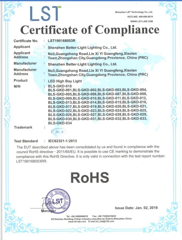 RoHS - Shenzhen Better Light Lighting Co., Ltd.