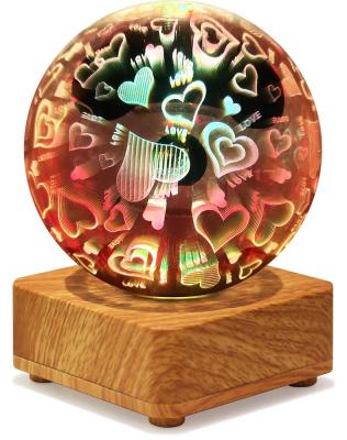 China Modern Global Magic Crystal Glass Ball Night Light LED 3D Firework Star Light With Wooden Low Decorative Lamp for sale