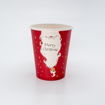 China 9oz Biodegradable Disposable Drink Paper Cups Red Hot Snack Cups With Santa's Beard Design for sale