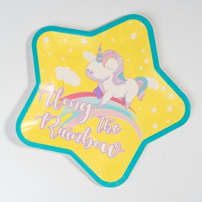 China Cartoon Disposable Star Shaped Children's Series Unicorn Dish Children's Paper Plate Party Disposable Paper Plate 9 Inch for sale