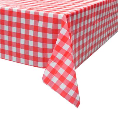 China Minimalist Wedding 54' x 108' Rectangle 6 Disposable Tablecloth Plastic Table Covers Pack White Red for sale