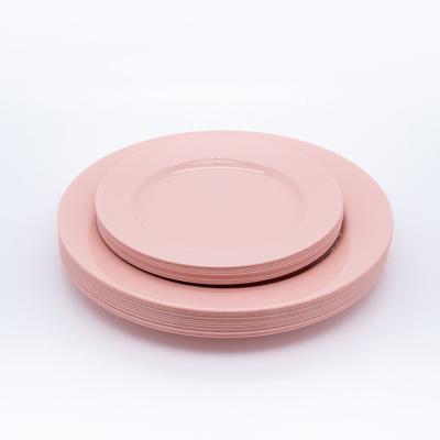 China Hard Eco Friendly Pink Disposable Party Dinner Cake Plate Plastic Set for sale