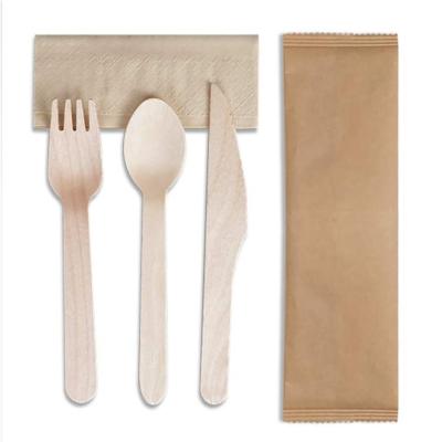 China Biodegradable Wooden Restaurants Disposable Tableware 4 In 1 Disposable Wooden Tableware Set for sale