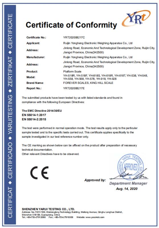 CE - Ruijin Yongheng Electronic Weighing Apparatus Co., Ltd.