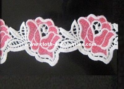 China White / Pink Floral Water Soluble Lace Trims Machine Embroidery 2 Inch for sale