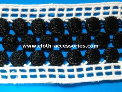 China Embroidery Crochet Water Soluble Lace Trim Black Mixed White Double Side Straight for sale