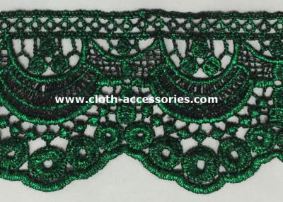 China 10 Inch Scalloped Edge Lace Trim / Garment Green Chemical Crochet Lace Trim for sale