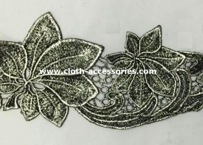 China Silver Antique Machine Embroidery Lace Trim With Metallic Foil Print for sale