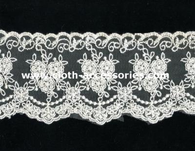 China 100 Cotton Lace Fabric For Dressmaking / Double Edged Scalloped Lace Trim for sale