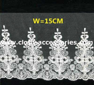 China Neckline White Floral Lace Fabric Polymide Mesh With Christmas Tree for sale