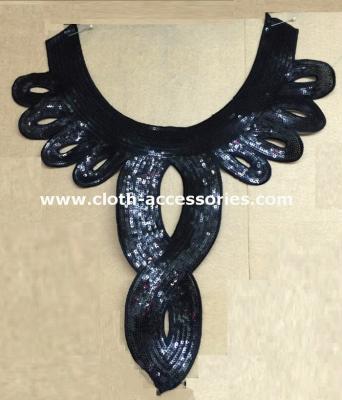 China Water Soluable Vintage Black Lace Collar / Sequin Appliques For Costumes for sale