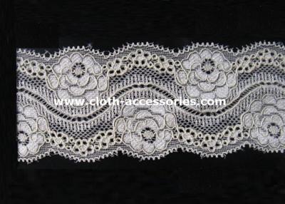 China Embroidered Rosette Scalloped Nylon Lace Fabric Yellow Normal Dyeing for sale