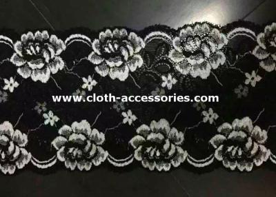 China Embroidered Metallic Lace Trim / Rose White , Black Floral Lace Fabric for sale