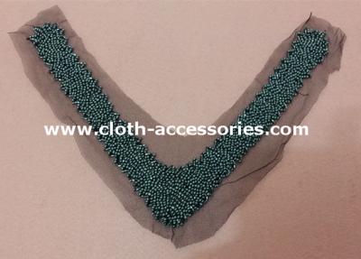 China V Shape Gunmetal Vintage Beaded Collar With Black Mesh , Green Beads for sale