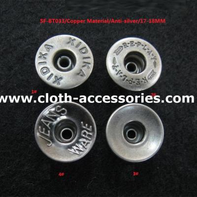 China Anti - Silver Zink Alloy Custom Clothing Buttons Nickle Free for Denim Jeans for sale