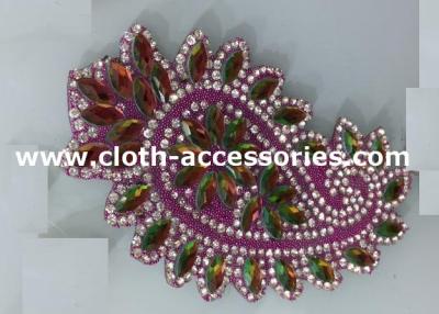 China Iron On Baby Beaded Clothing Appliques Pink , Green Rhinestone For Garments for sale