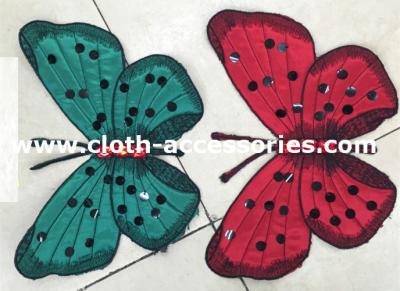 China Satin Butterfly Clothing Appliques Embroidery With Rhinestone Stitched for sale