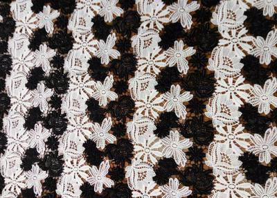 China Black and White Delicate Flower Embroidered Water Soluble Lace Fabric With Flower For Garment Top Dresses for sale