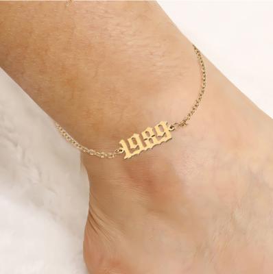 China Wholesale CLASSIC Adjustable Women Anklet Chain Gold Plated Number Gold Stainless Steel Anklet Bracelet For Birthday Gifts for sale