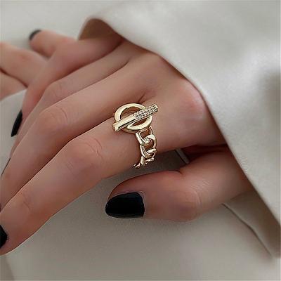 China OT European diamond fashion ring sense design niche open ring buckle CLASSIC shape female and American personality adjustable index fing for sale