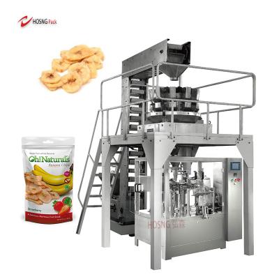 China Full Automatic Banana Chips Snack Packing Machine Chemical Vertical Bag Stand 1kg 2 Kg Premade Up Pouch Rotary Packing Machine for sale