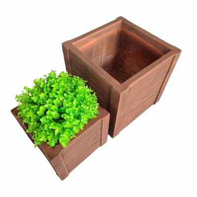 China Wholesale Simply Square Brown Fiberclay Wood-Imitation Flower Planter For Plant for sale