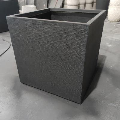 China Modern Rough Outdoor Hot Sale Fiberglass Cement Square Planting Container Box Bowl Textured Flower Pots for sale