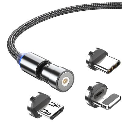 China Wholesale MP3/MP4 Player 3 In 1 Magnetic USB Cable 2.4A Fast Charging 540 Degree Rotation Magnetic Charging Cable for sale