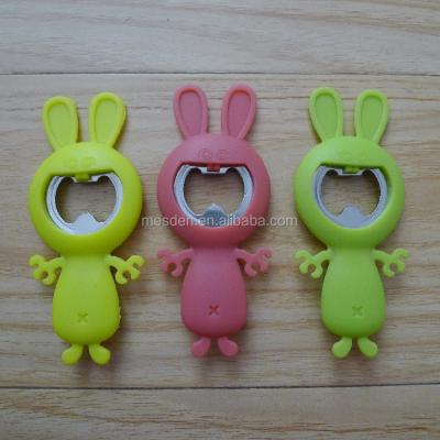 China Viable Rabbit And Devil Shaped Silicone Rubber Keepsake Bottle Opener Lovely for sale