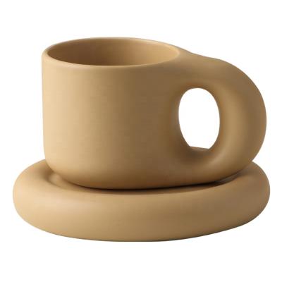 China Lelyi Viable Nordic Style Ins Ceramic Mug Fat And Saucer Coffee Cup Creative New Ceramic Mug for sale