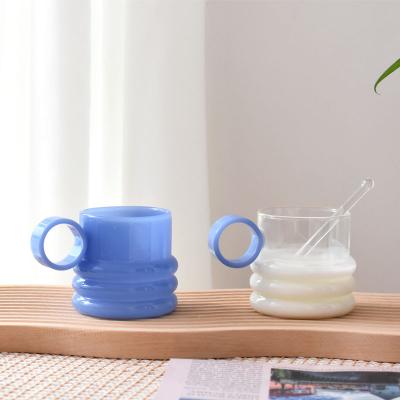 China Lelyi Sustainable Color Matching Color Contrast Stripe Color Statics Mug Lelyi House Juice Glass Mug for sale