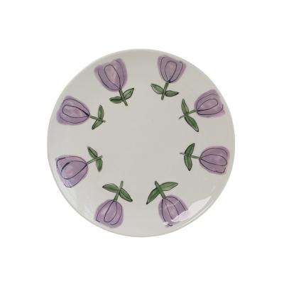 China Viable INS Hand Painted Tulip Lelyi Dish Household Dessert Shop Tableware Ceramic Cake Dessert Dish for sale