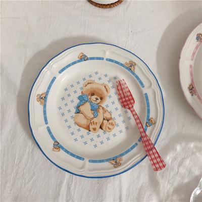 China Sustainable Lelyi Stad Korean Bear Ceramic Plates Creative Home Breakfast Dish Cake Snack Dish for sale