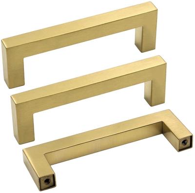 China YX Minimalist Gold Cabinet Cupboard Handle Square Stainless Steel 96mm 128mm 160mm 192mm Brass Handle for sale