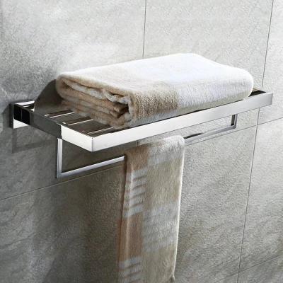 China Fashion Bathroom Accessory Good Quality Polished Chrome Towel Rail 304 Stainless Steel Double Tier Folding Towel Holder Rack for sale