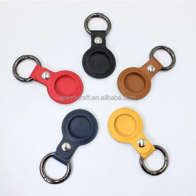 China New 2021 Luxury Anti-lost Round GPS Protective Key Chain Safe Holder For Apple Airtag Leather Case for sale