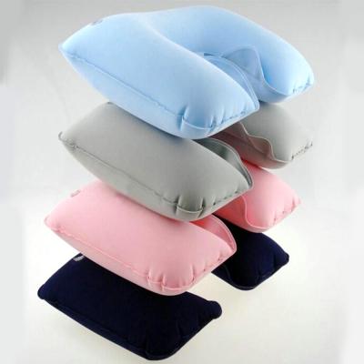 China Inflatable Push Button Compressor Neck Support Travel Airplane Soft Pillow for sale